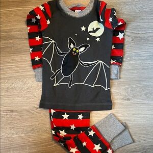 Mini Boden Bat Pajama Set - Black and Red